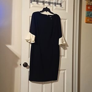 DKNY by Donna Karen Stretch Ruffle 3/4 Sleeve Sheath Dress - Size 14